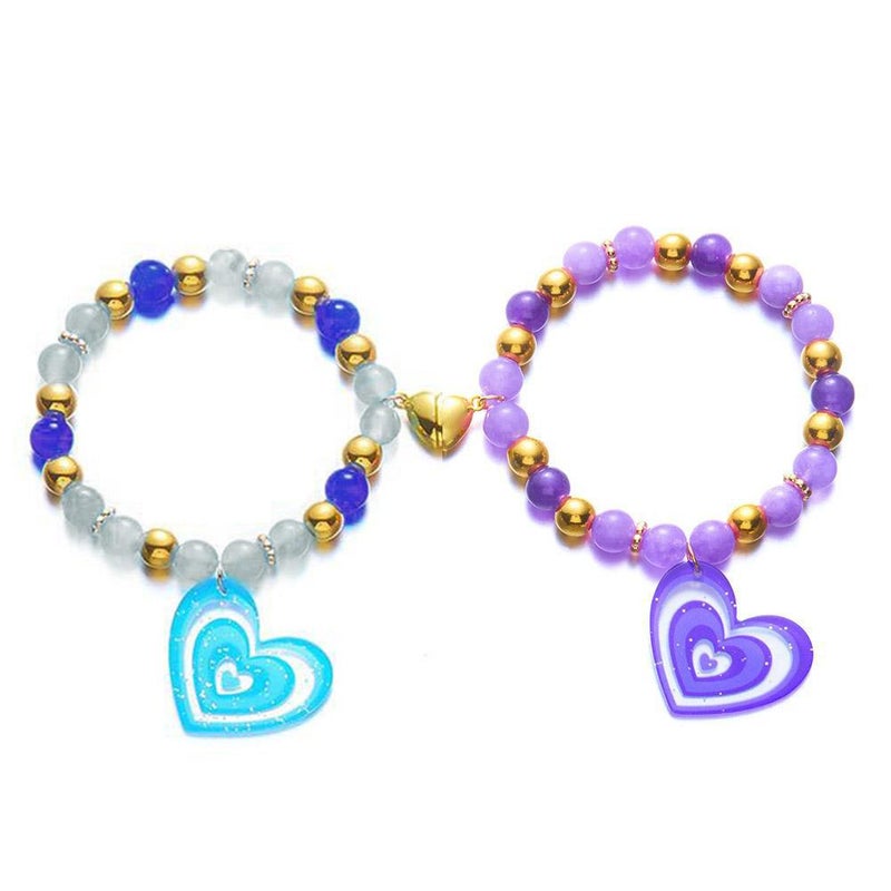 Hot-selling new cross-border jewelry: handmade woven colored resin glass bead heart-shaped couple/friendship bracelet, perfect as a gift.